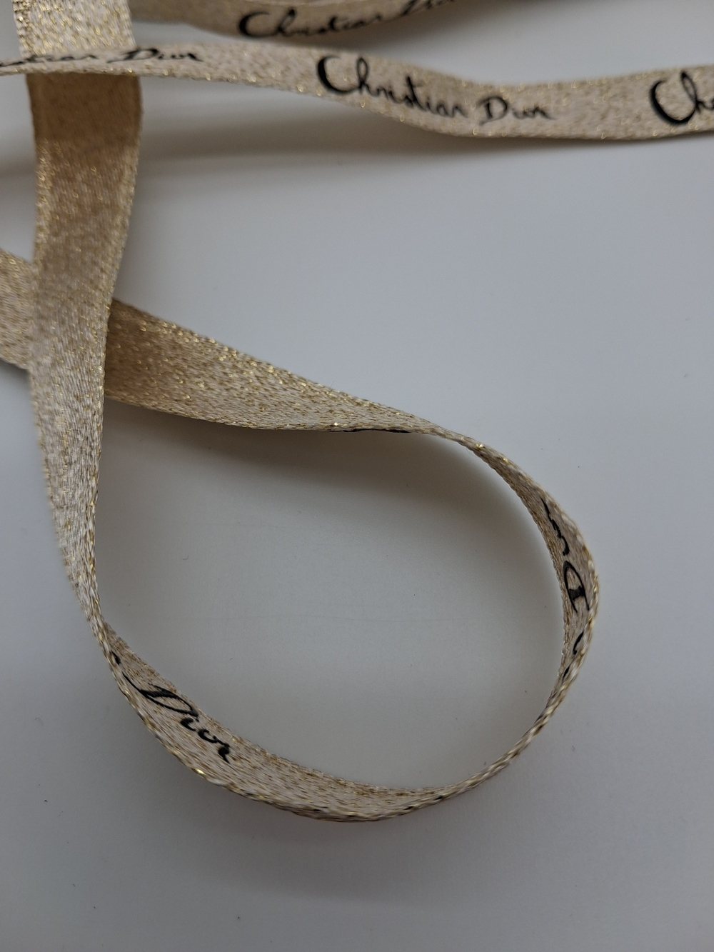 CHRISTIAN DIOR Metallic Gold Logo Ribbon Black Script Luxury Gift Wrap 2 Yds - Picture 3 of 4